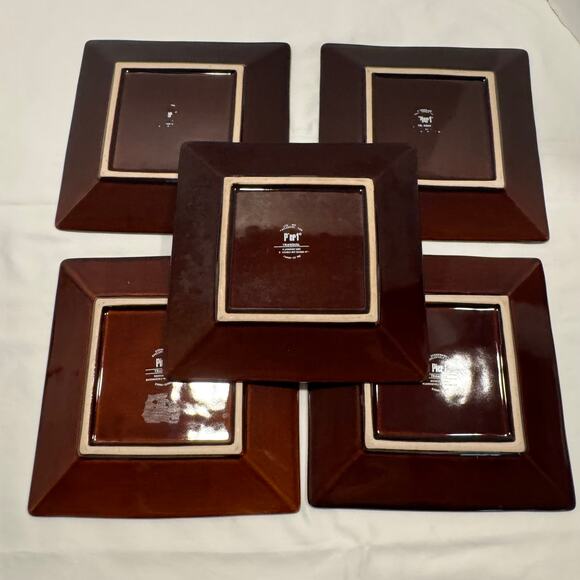 Pier 1 Tranquil Square Salad Plates 8" Stoneware Green Cherry Blossoms Set of 5 - Picture 6 of 10